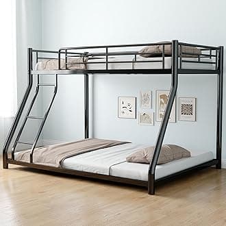 Twin Over Full Bunk Bed,Heavy Duty Metal Bunk Bed Frame for Adults,2 Side Ladder,Guardrail,Space-Saving,Noise Reduced,No Box Spring Needed,Black (Twin Over Full - Black)
