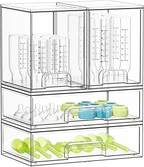 SpaceAid Bottle Storage Organizer Baby - Acrylic Bottles Station Organizer Container, Stackable Clear Drawers for Countertop, Vanity, Bathroom, Cabinet, Pantry Organization, 4 Pack, 2M2L, 14.4" H