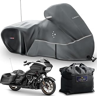Motorcycle Cover LI LIBZAKI 600D Heavy Duty Storage for Touring Models Harley Davidson Road King,Road Glide,Street Glide, Electra Glide,Heritage Classic,Low Rider-ST,and Most Motorcycles/Gray