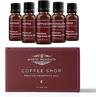 Mystic Moments | Coffee Shop Fragrant Oil Gift Starter Pack 5x10ml| 5 Premium Fragrance Oils – Coffee, Cappuccino, Latte, Vanilla Latte & Mocha | Warm Café Home Ambience