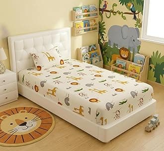 Filymore Kids Animal Single Bedsheet Cartoon Bedcover 240 TC Microfiber Kid Bedspread for Single Size Bed (Size 90 X 60 Inches) 1 Bedsheet with 1 Pillow Cover for Kids Room (Color-Cream)