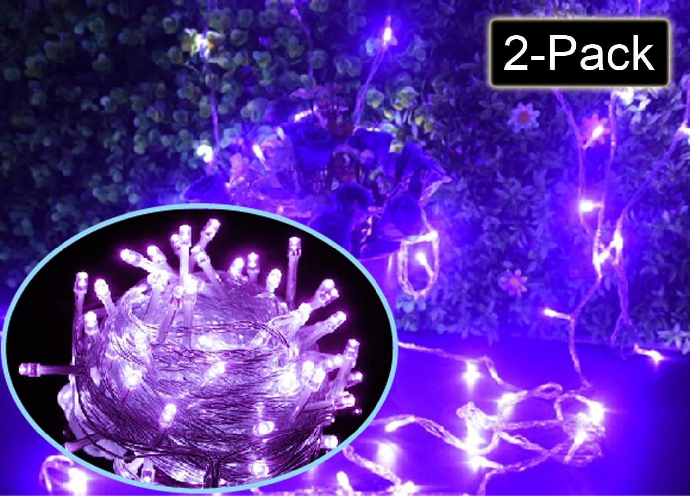 YGL 33 Foot 100 Led Christmas String Lights, with Controller Waterproof Dimmable Multi Stings Connectable for Christmas Party Bedroom Patio,Garden Gate Yard Parties Wedding (Purple)