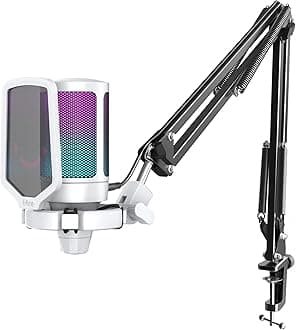 Gaming Mic Kit Bundle, PC USB Computer Condenser Microphone Set with Quick Mute, Arm Stand, for PS4/PS5/MAC-A6T White