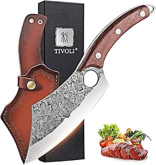 TIVOLI Meat Cleaver Knife, Hand Forged Full Tang Butcher knife for Meat Cutting, High Carbon Steel Viking Knife with Sheath for Kitchen Outdoor Camping BBQ Father's Day Christmas Gift Men Women