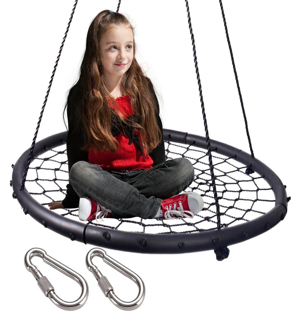 Extra Large 40" Diameter Kids Web Net Swing Height Adjustable, Easy Installation Tree Swing Set for Playground Indoor and Outdoor Including 2 Carabiners Free
