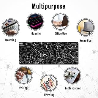 Ovenbird Large Gaming Mouse Pad with Stitched Edges, Topographic Map Topo Mousepad Gaming, Extended XL Large Mousepad with Anti-Slip Base, Cool Mouse Pads for Desk, 31.5 x 11.8 in, Black