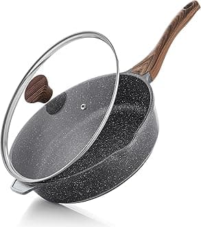 Nonstick Deep Frying Pan Skillet, 11-inch Saute Pan with Lid, Stay-cool Handle, Chef Pan Healthy Stone Cookware Cooking Pan, Induction Compatible, PFOA Free