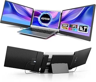 KEFEYA Laptop Screen Extender - 14.1" Triple Portable Monitor with Sturdy Metal Kickstand for 13-17 Inch Laptops, 1080P HD IPS Laptop Monitor Extender Plug and Play for Windows/Chrome/Mac/Switch/PS5