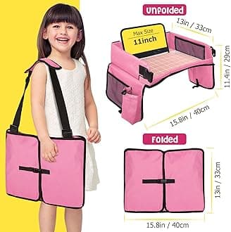 [New Version] Car Seat Organizer Kids Travel Tray for Kids Toddlers Activities in Car Seat, Stroller, Airplane | Touch Screen iPad Holder | Waterproof Dry Erase Top | Side Pocket & Water Bottle Holder