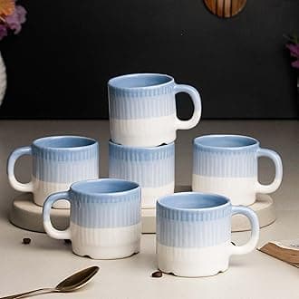The Earth Store Tritone Sky Blue Fringe Tea Cups Set of 6 Microwave and Dishwasher Safe, Perfect for Every Occasion Capacity - 200 ml Each