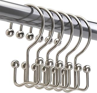 Titanker Shower Curtain Hooks Nickel, Minimalist Simple Double Glide Shower Curtain Rings, Rust Proof Metal Shower Hooks Rings for Bathroom Shower Rods Curtains, Set of 12 Hooks