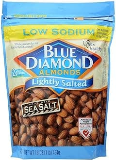Blue Diamond Almonds Low Sodium Lightly Salted Snack Nuts, 16 Oz Resealable Bag (Pack of 1)