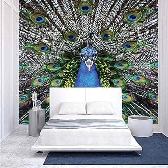 116x83 inches Wall Mural,Magnificent Peacock Portrait with Vibrant Colorful Feathers Photo Pattern Peel and Stick Self-Adhesive Wallpaper Removable Large Wall Sticker Wall Decor for Home Office