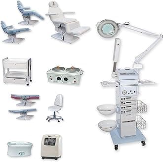 Discount Spa Equipment - PACK-8, Spa Equipment Package, 19-Function Facial Machine, Oxygen Facial Unit, Electric Massage Bed, Hydra Stool, UV Light, Wood Cart, Paraffin & Double Wax Warmer
