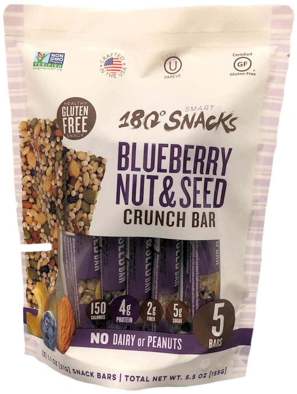 Fruit Nut & Seed Crunch Bar 1 Pack, 5 Snack Bars (Blueberry)