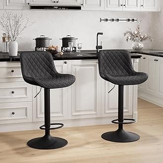 YOUTASTE Black Bar Stools Counter Height Adjustable Bar Stool Set of 2 Faux Leather Padded Barstools Swivel Metal High Back Diamond Bar Chairs for Home Kitchen Island