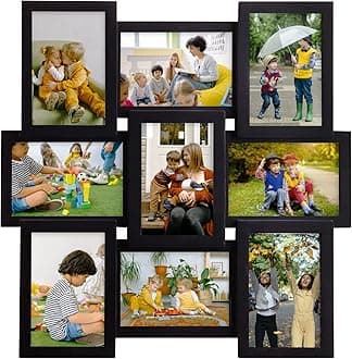 J.M.Deco Picture Frame Sets For Wall Collage, 9 Opening Frames 6 x 4 Collage with Family Friend's Memory, Rustic Distressed Photo Hanging 4x6, Black, Black