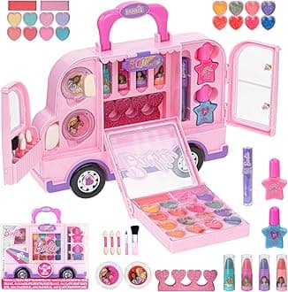 Barbie Car Makeup Kit for Girls, Real Washable Toy Makeup Set, Barbie Gift, Play Makeup and Pretend Play Toys, Perfect for Birthdays, Parties, Sleepovers & Makeovers, Ages 6 and up, by Townley Girl