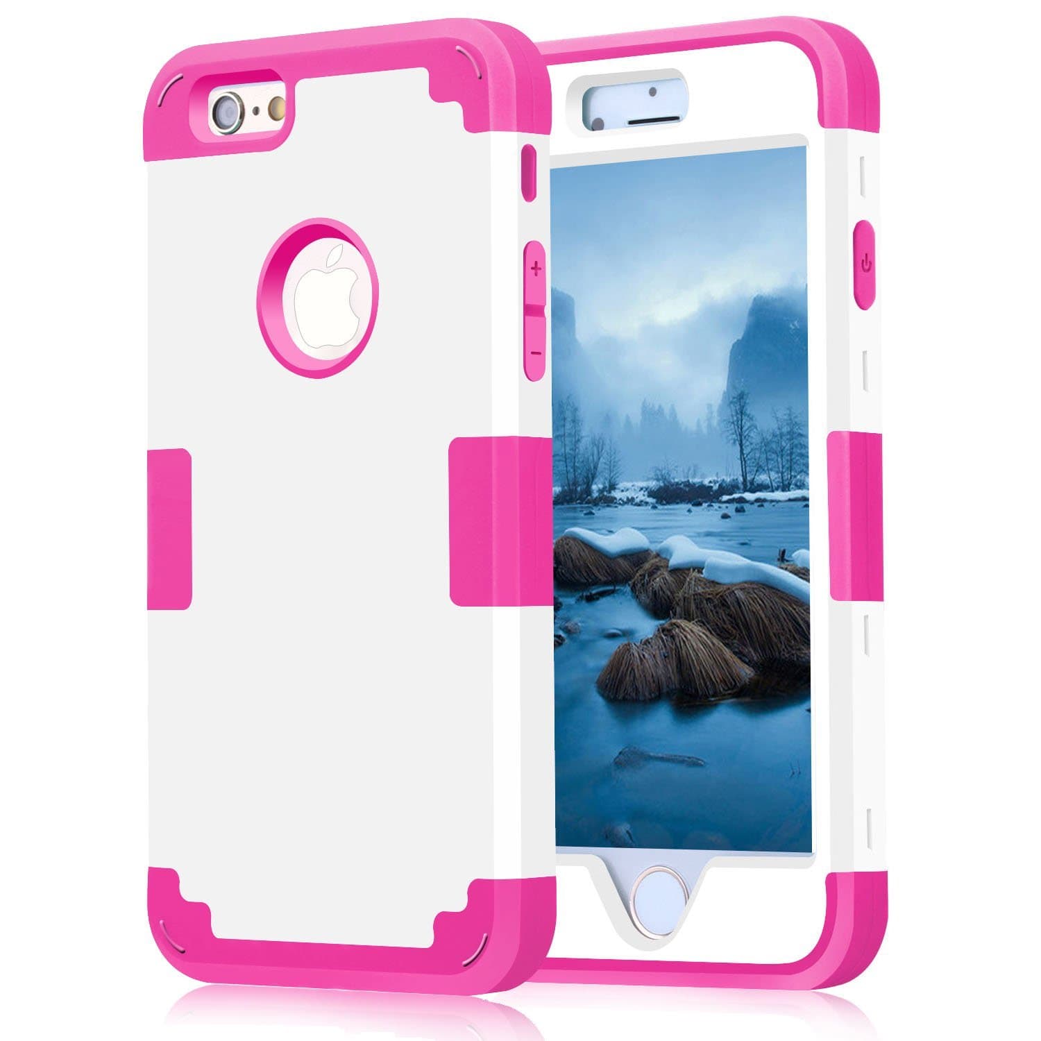 iPhone 6S Plus Case, iPhone 6 Plus Case,CNCASE Bumper Cover 3 in 1 Shield Soft TPU Hard PC Heavy Duty Hybrid Shockproof Anti-scratch Impacts Protective for iPhone 6 Plus(5.5 inch) - White/Pink