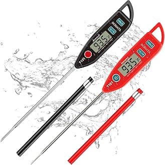2 Pack Waterproof IPX7 Meat Thermometer Instant Read Food Thermometer with Long Probe for Water, Liquid, Kitchen Cooking, Grill,BBQ ! T101 X 2 Pcs (Black & Red)…