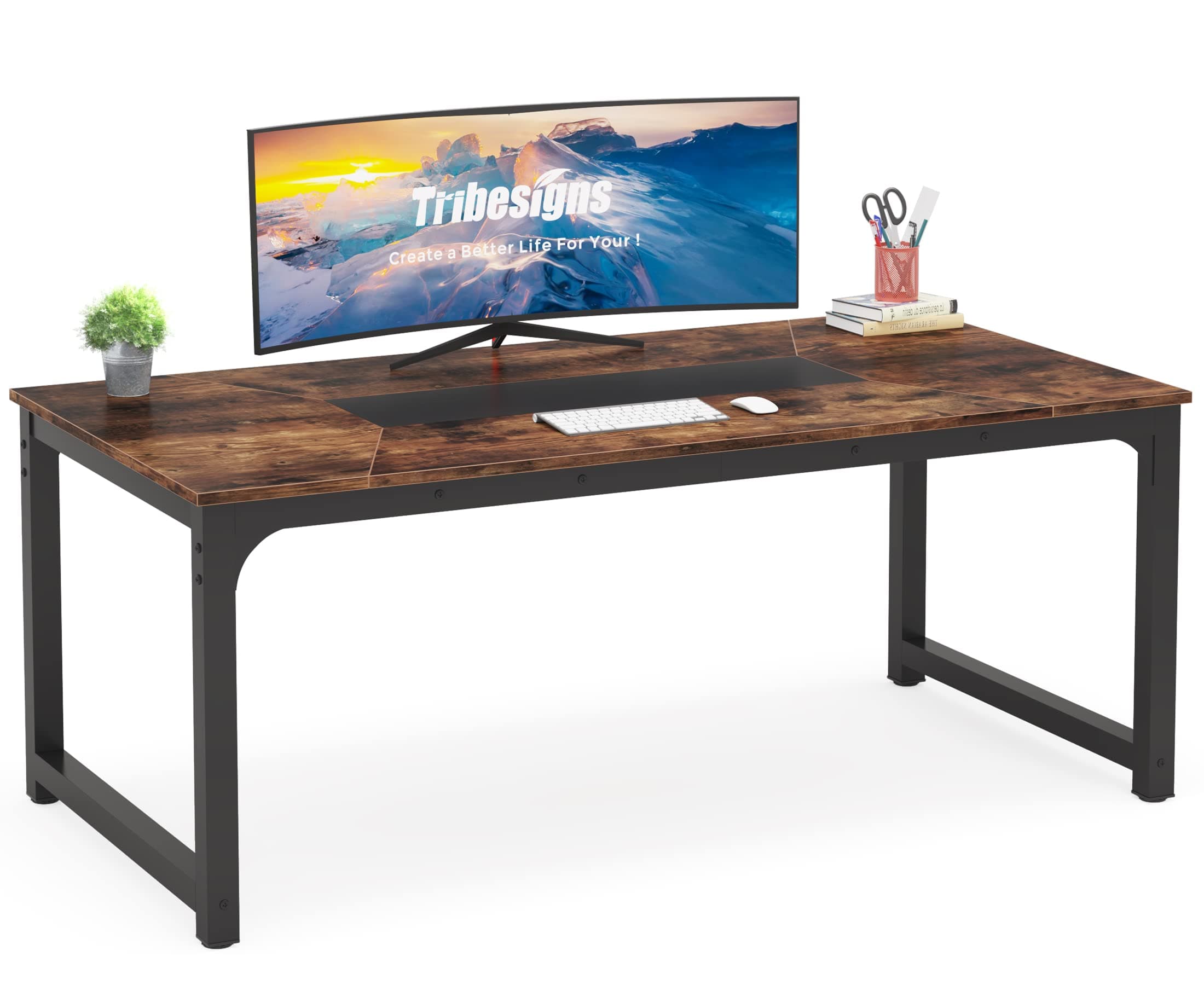 Modern Computer Desk, 70.8 x 35.4 inch Large Executive Office Desk Computer Table Study Writing Desk Workstation for Home Office,Rustic/Black