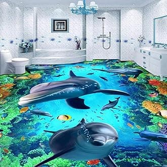Custom 3D Floor Wallpaper Dolphin Stereoscopic Floor Sticker Mural Self-Adhesive Waterproof Vinyl Flooring Wallpaper Bathroom-350 * 245cm