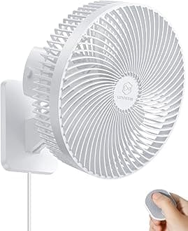 10 Inch Oscillating Wall Fan for Bedroom, Portable Small Mount Fan with Remote and Timer, (12V),90°Oscillating, Powerful 4 Speeds, Quiet Fan, Adjustable Tilt,for RV, Garage, Corner,5.9 ft Cord, White