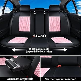 Coverado Car Seat Covers Full Set, 5 Seats Universal Seat Covers for Cars, Breathable Fabric& Faux Leather Auto Seat Cushions, Front and Rear Seat Protectors Fit for Most Sedans SUV Truck, Pink