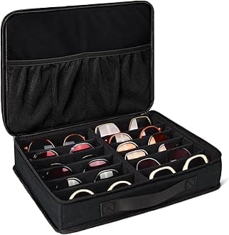 Sunglasses Organizer Case, Adjustable Slots for Multiple Pairs, Travel Eyeglasses Storage Box, Glasses Holder