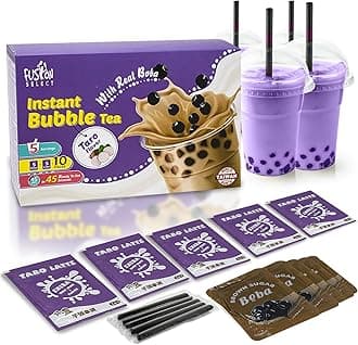 Fusion Select Authentic Taro Bubble Tea Kit Extra Rich (5 Packs) Bubble Tea Drink, Boba Tapioca Pearl, Straws, Popular Bubble Tea Flavors