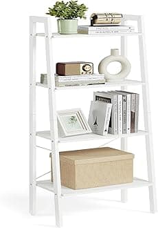 VASAGLE Ladder Shelf, 4-Tier Bookshelf, Bookcase, for Living Room, Bedroom, Kitchen, Home Office, Industrial Style, Steel Frame, Maple White and Pearl White LLS044W44