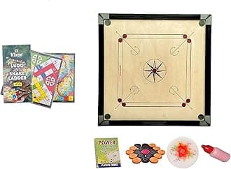 WRF Superior Matte Finish Practice Carrom Board for Serious Professional Practice with Coins Striker and Powder Black New (26 Inch Carrom with Vixen Ludo Wr-04)