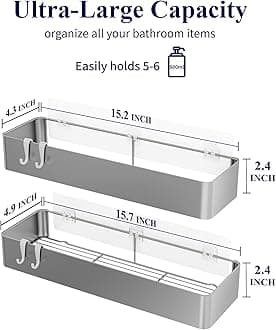 Kitsure Shower Caddy - 2 Pack Adhesive Shower Organizer, Rustproof Metal Shelves, No-Drill Bathroom Organizers and Storage, Silver Grey, XX-Large