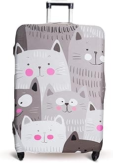 Luggage Cover Suitcase Protector Fits 19-33 Inch TSA Approved Travel Suitcase Cover Washable Dustproof Anti-Scratch (M (22-26 inch), Cute Cat)