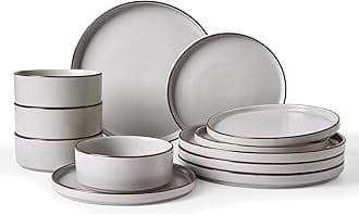 Nebula Ridge Stoneware Dinnerware Sets, Plates and Bowls Sets for 4, 12 Pieces Dishes Set, Microwave and Dishwasher Safe Kitchen Plates, Light Gray