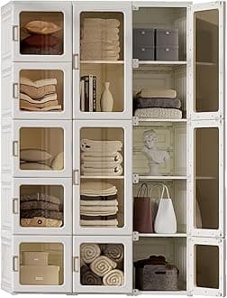 Dripex Portable Wardrobe Closet Storage Organizer Transparent Door Panels,Suitable for Living Room, Bedroom,Plastic Wardrobe with Magnetic Door and Easy Assembly