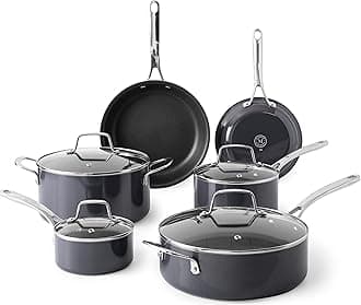Lockton Premium Nonstick 10 Piece Enamel Heavy Gauge Aluminum Pots and Pans Cookware Set - Grey