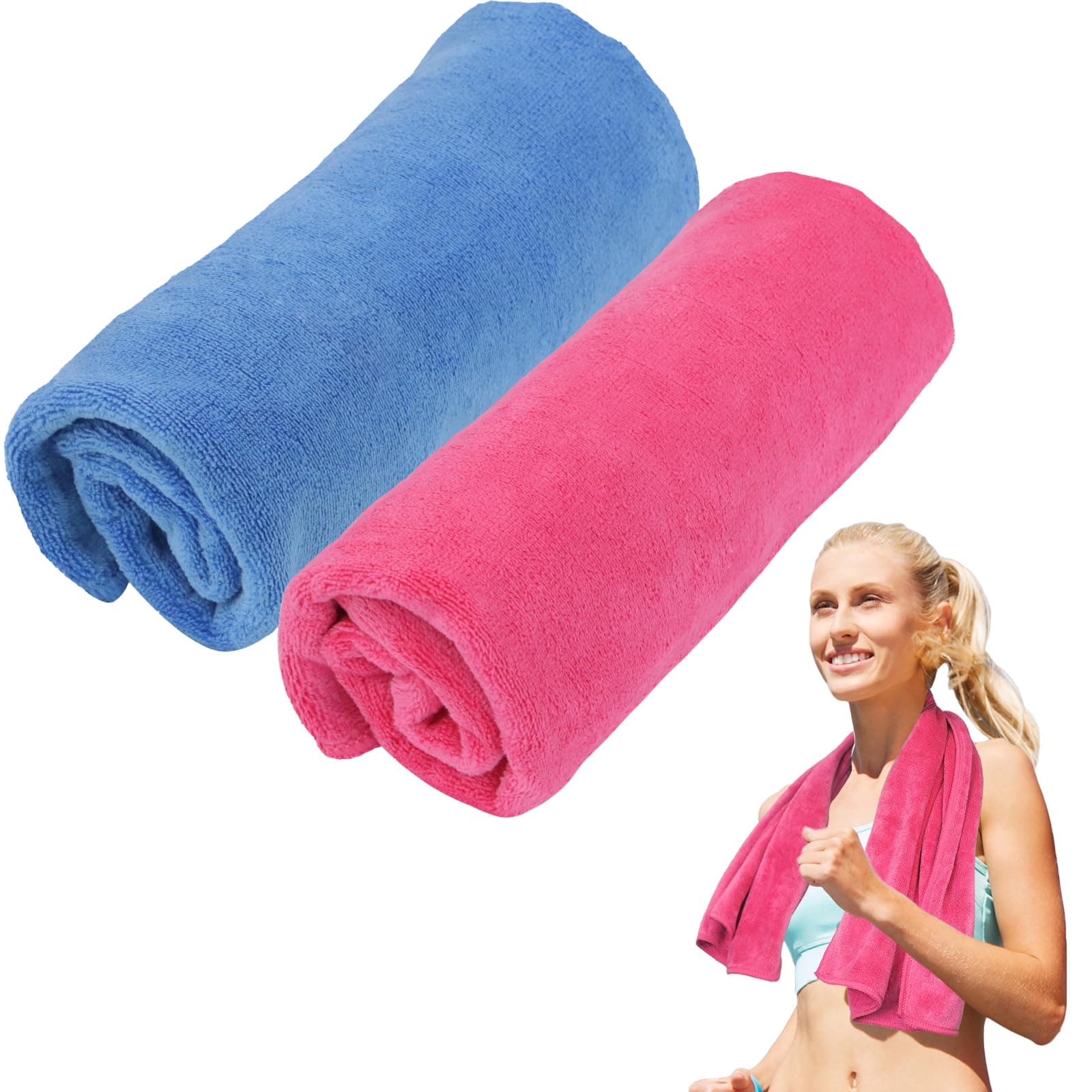 Quick Drying Gym Towel,35 * 75CM Soft Microfiber Super Lightweight Sport Sweat Towels,Absorbent Towel,Gym Towels for Swimming,Beach,Travel,Yoga,Hiking,Sports-Light blue and pink
