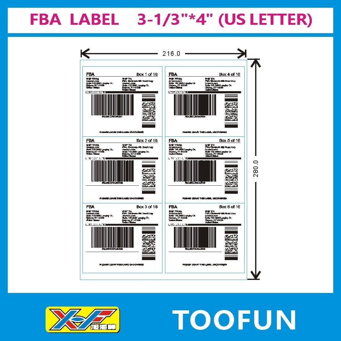 Amazon FBA Label (100 Sheets, 600 Labels 3-1/3" X 4") 6-up labels White Self Adhesive Shipping Mailing stickers for Laser/InkJet Printer, Meets Amazons FBA requirements- TOOFUN