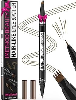 Microblading Eyebrow Pen - Eyebrow Pencil Magical 2-in-1 Dual-Ended Eye Brow Pencils for Women with 4-Fork-Tip & Precise Brush-Tip Create Natural Hair-Like Brows, Last All-Day, Light Brown
