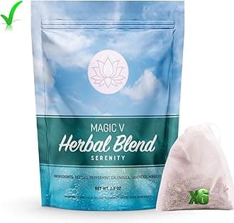 Magic V Steam Serenity Herbs Blend 2.5 Oz Yoni Made in USA Natural Whole Steam Comes With 6 Ready to Steam Herbal Bags Easier Clean Up