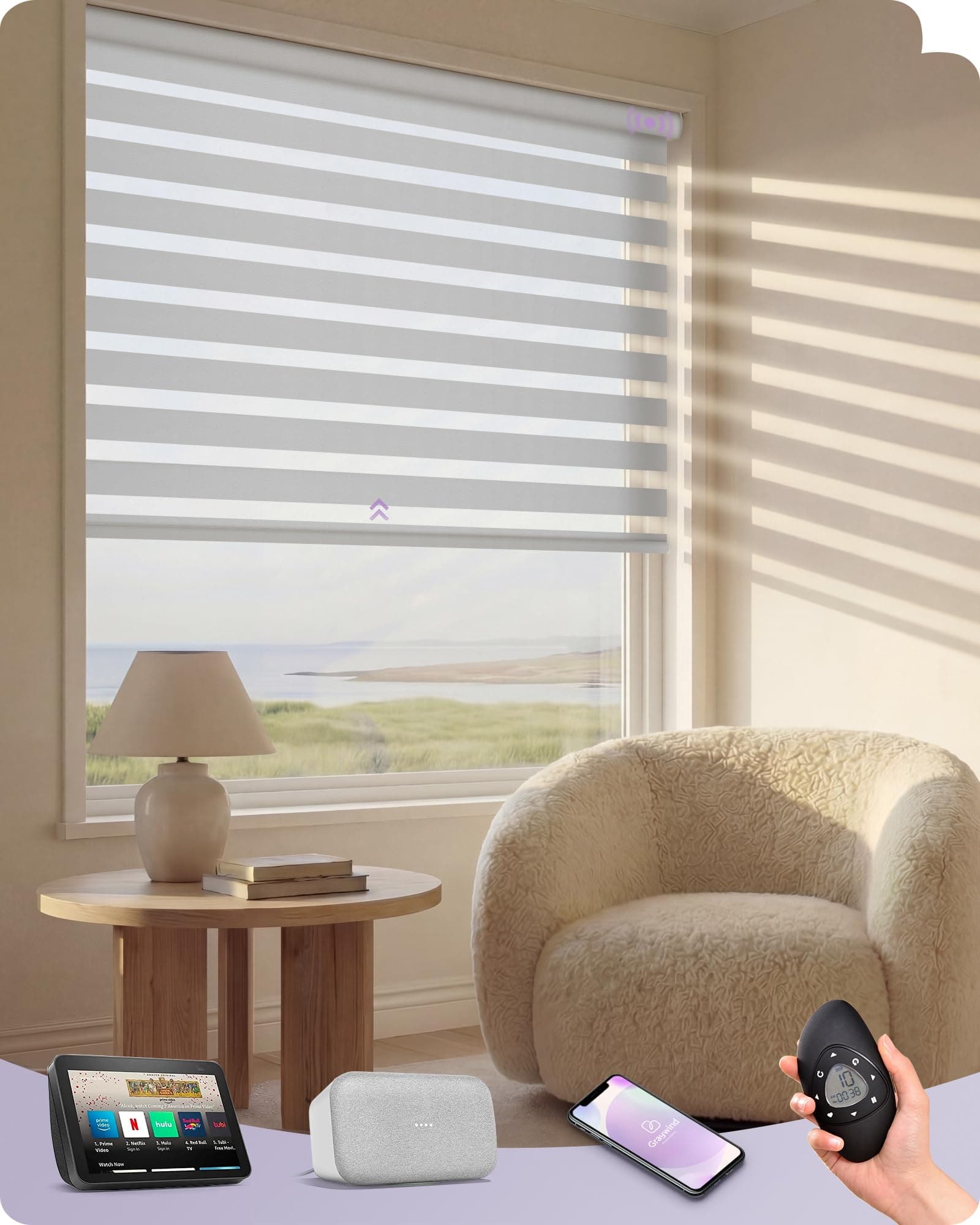 Motorized Blinds with Remote, Smart Zebra Shades for Windows, Roller Blinds Work with Alexa, Apple Homekit, Google Home, Custom Size, Classic - White