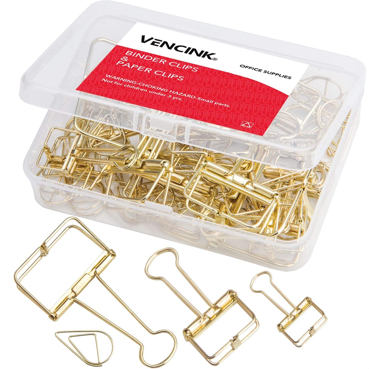 Gold Binder Clips and Paper Clips Set (Assorted Sizes)