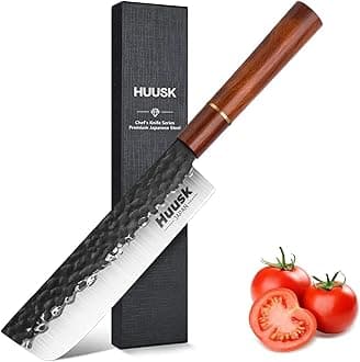 Huusk Japan Knife, Nakiri Knife Japanese Vegetable Knives 7 Inch, Multipurpose Asian Kitchen Chef Knives,Hand Forged High Carbon Steel Sharp Cleaver, Ergonomic Rosewood Handle, Christmas Gifts for Men