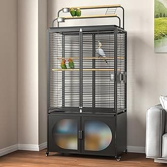 72-Inch Bird Cage with Play Top, Parakeet Cage with Rolling Storage Cabinet Extra Large with Cover for Parrot, Cockatiel, Budgie, Parrotlet, Green Cheek Conure