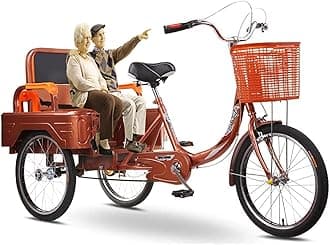 Adult Tricycle Seniors 3 Wheel Bikes,with Large Basket and Back Seat Seniors 3 Wheel Bikes,Adjustable Height Seat Trike Wheeles,for Recreation Shopping Men's Women's Cruiser Bike