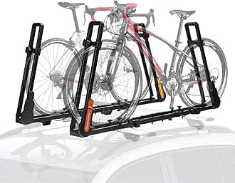 TOOENJOY Roof Mount Bicycle Car Rack, Upright Bike Rooftop Mount Rack with Dual Load Arm & Safe Ratchet Lock,Only for Movable Crossbar