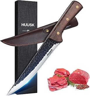 Huusk Boning Knife for Meat Cutting, Full Tang Brisket Slicing Trimming Knives with Sheath, Hand Forged Butcher Knives, Fish Fillet Knife for Meat, Gift for Men and Women