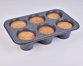 Jumbo Deep Muffin Pan 6 Cup Carbon Steel Gray Stone non Stick Coating Muffin Tin 3.5diax3inch cup