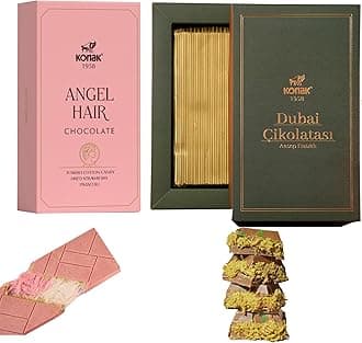 Angel Hair & Dubai Chocolate Gift Box – Kunafa Pistachio 200g + Chocolate Cotton Candy Bar 170g – Luxury Assorted Sweets with Strawberry & Pistachio – Holiday, Birthday, Celebration Treat (1-Pack)